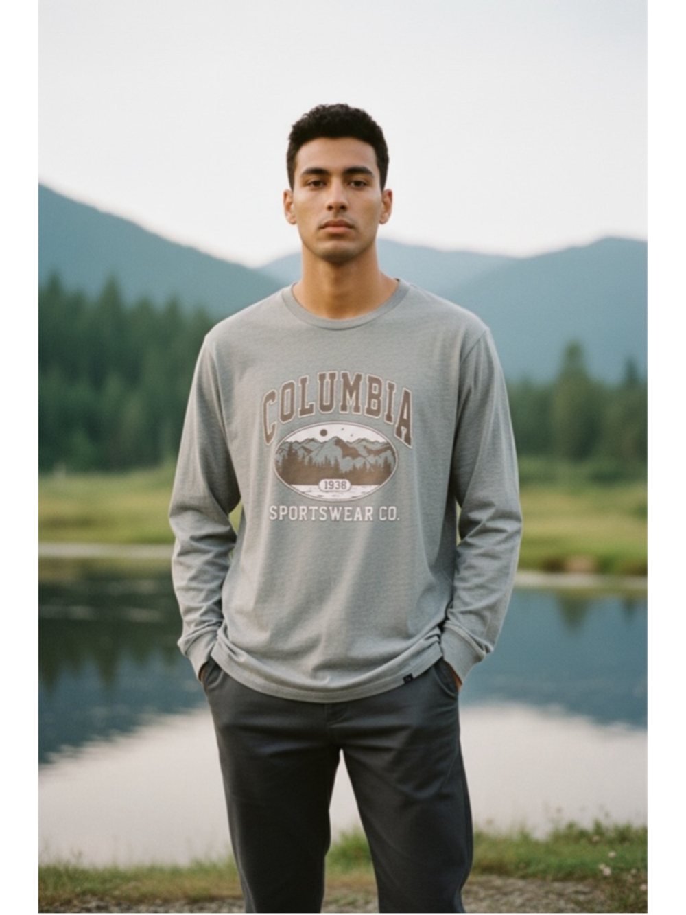 Men's Columbia Gray Brown Long Sleeve Tee Standard l